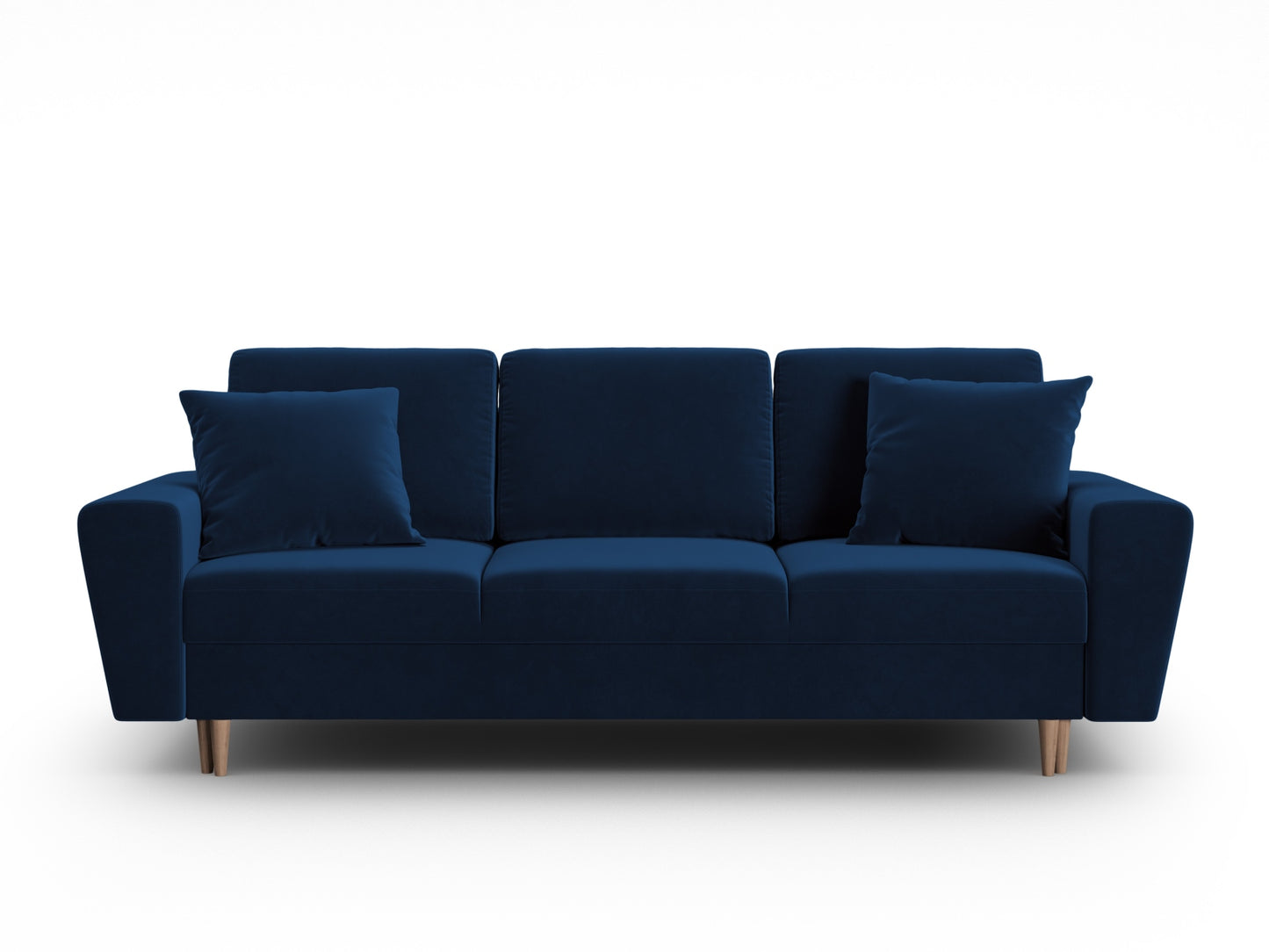 Kyoto Sofa With Bed Function And Box, 3 Seats, 235x100 cm — Royal Blue / Natural Beech Wood