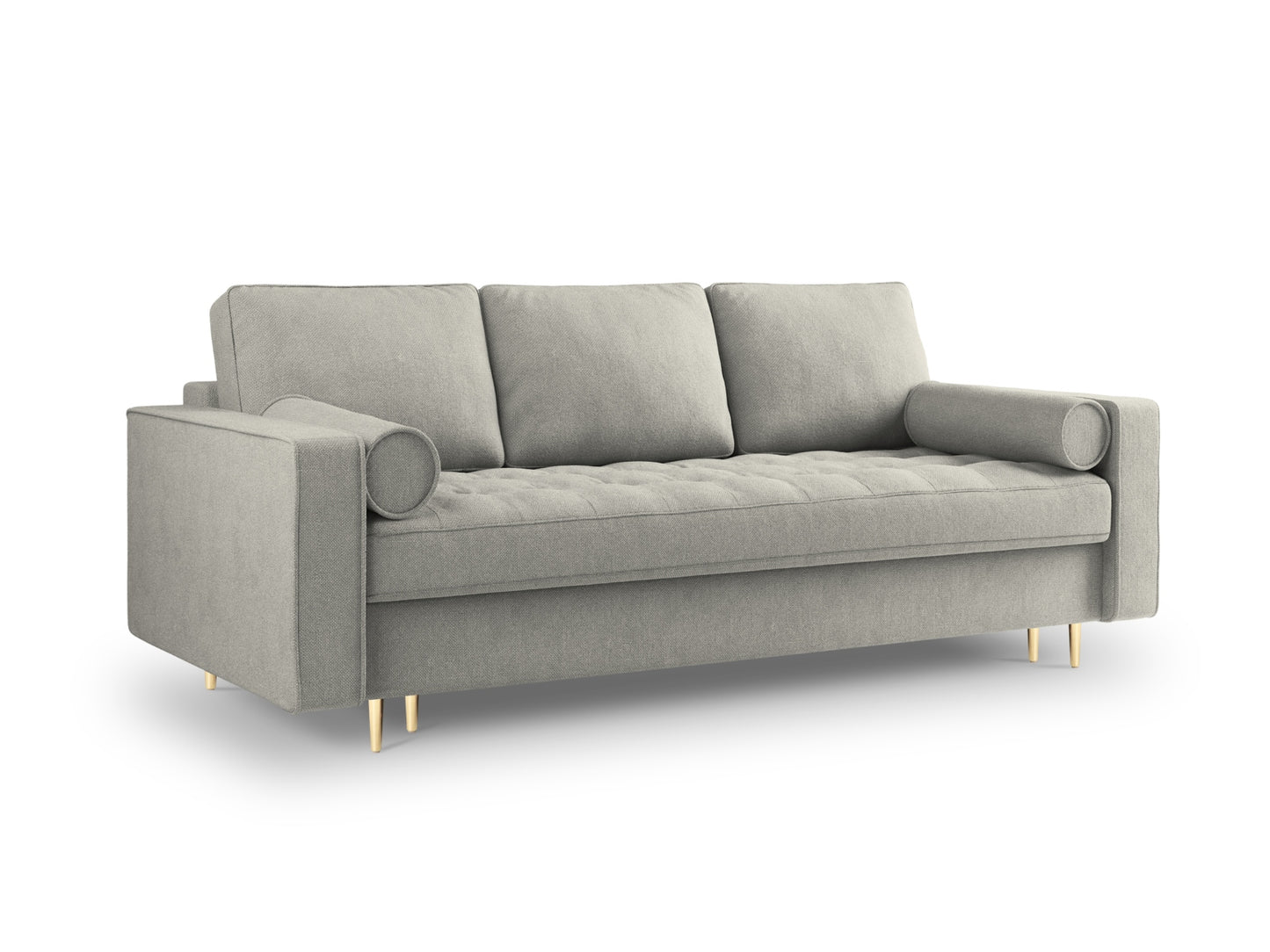 Aspen Sofa With Bed Function And Box, 3 Seats, 225x100 cm — Light Grey / Gold Metal