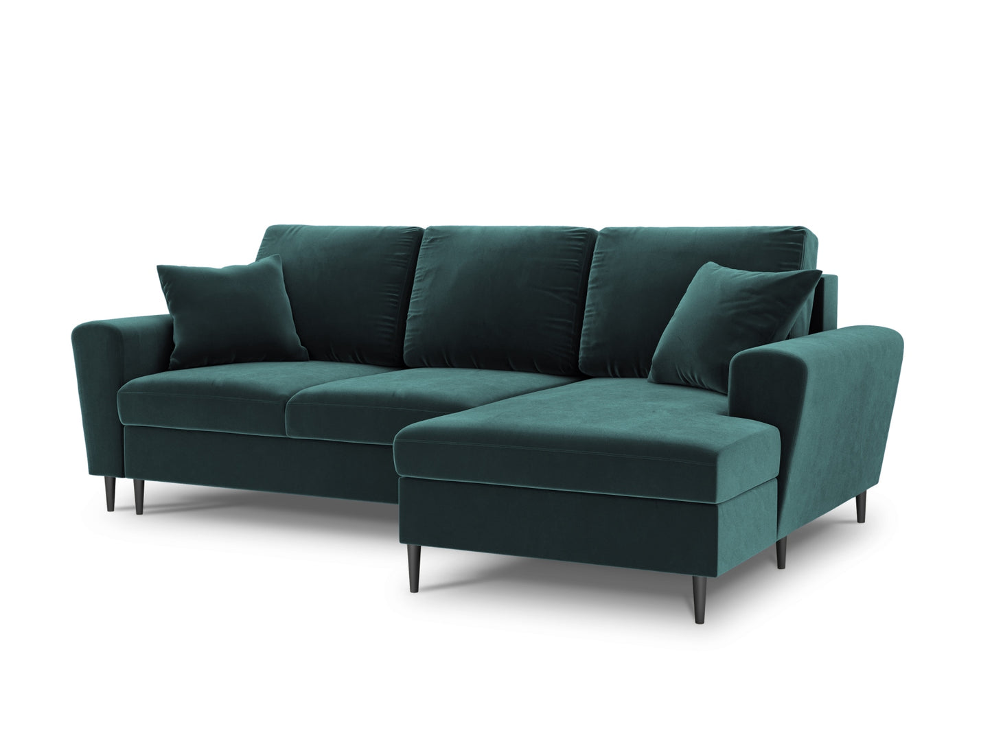 Kyoto Corner Sofa With Bed Function And Box, 4 Seats, 241x145 cm — Petrol / Black Chrome Metal / Right