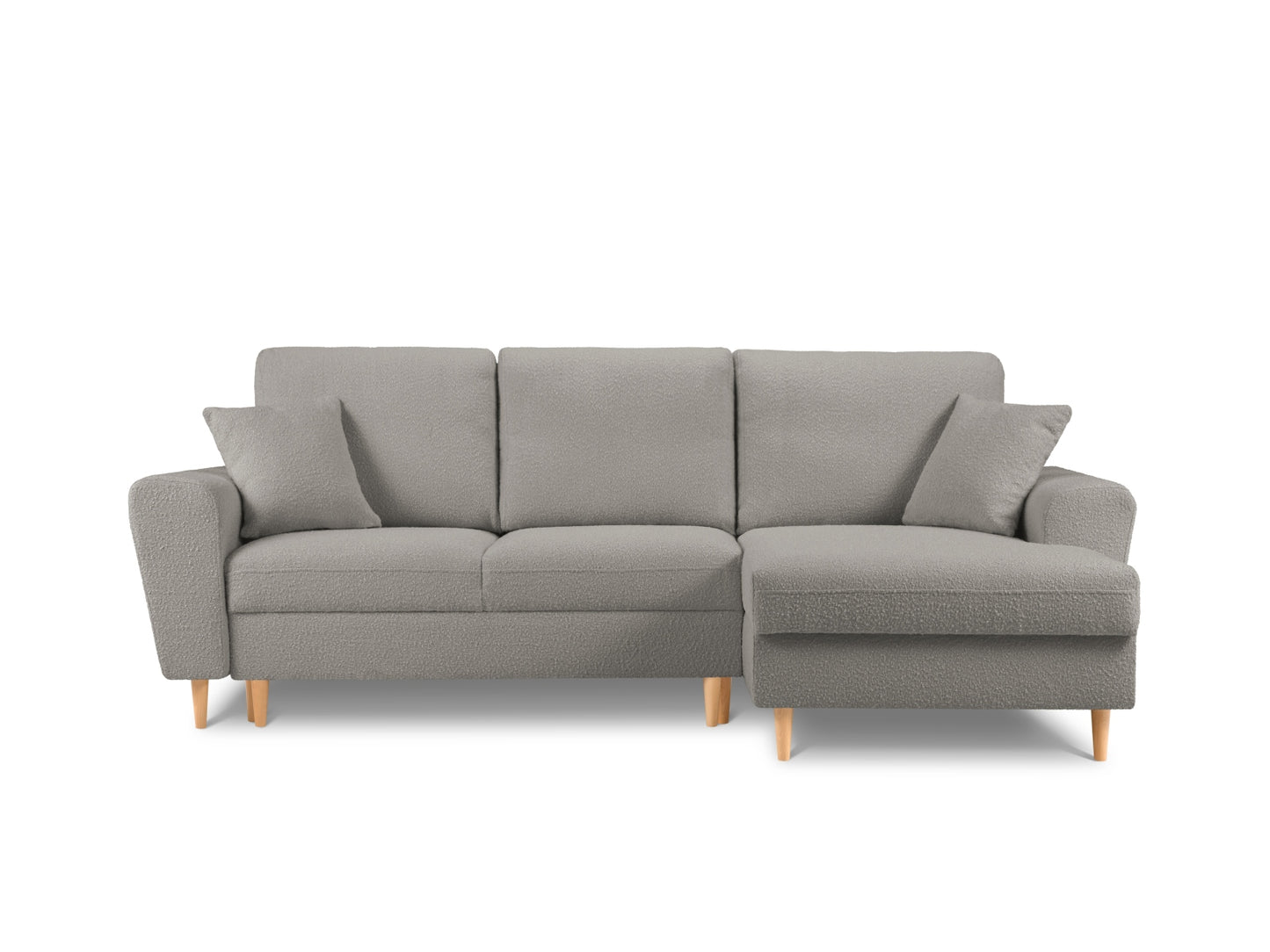 Kyoto Corner Sofa With Bed Function And Box, 4 Seats, 241x145 cm — Grey / Natural Beech Wood / Right