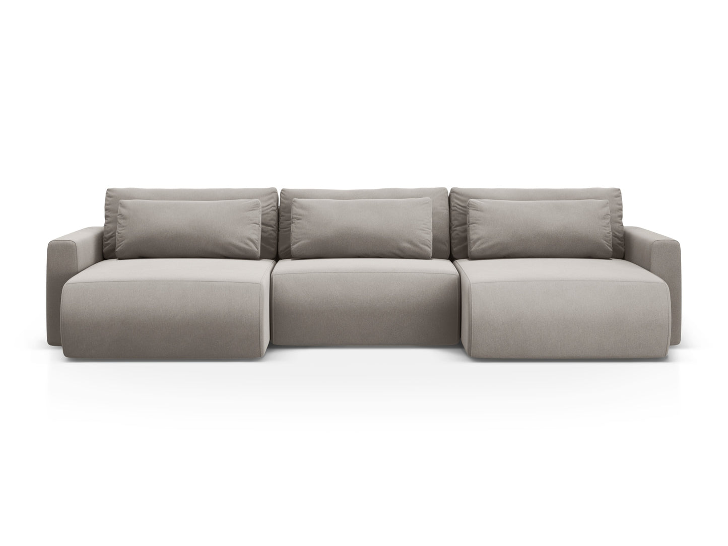 Belfast Panoramic Sofa with Box and Sleeping Function, 4 Seats, 340x149 cm — Warm grey