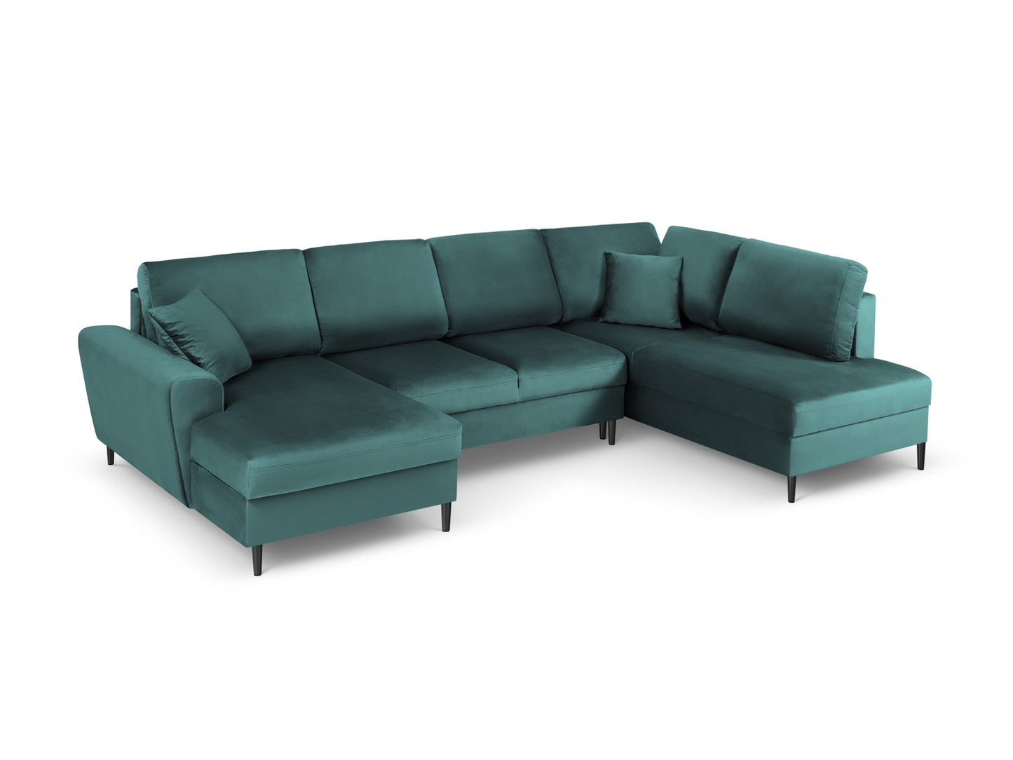 Kyoto Panoramic Corner Sofa With Bed Function And Box, 7 Seats, 313x194 cm — Petrol / Black Chrome Metal / Right