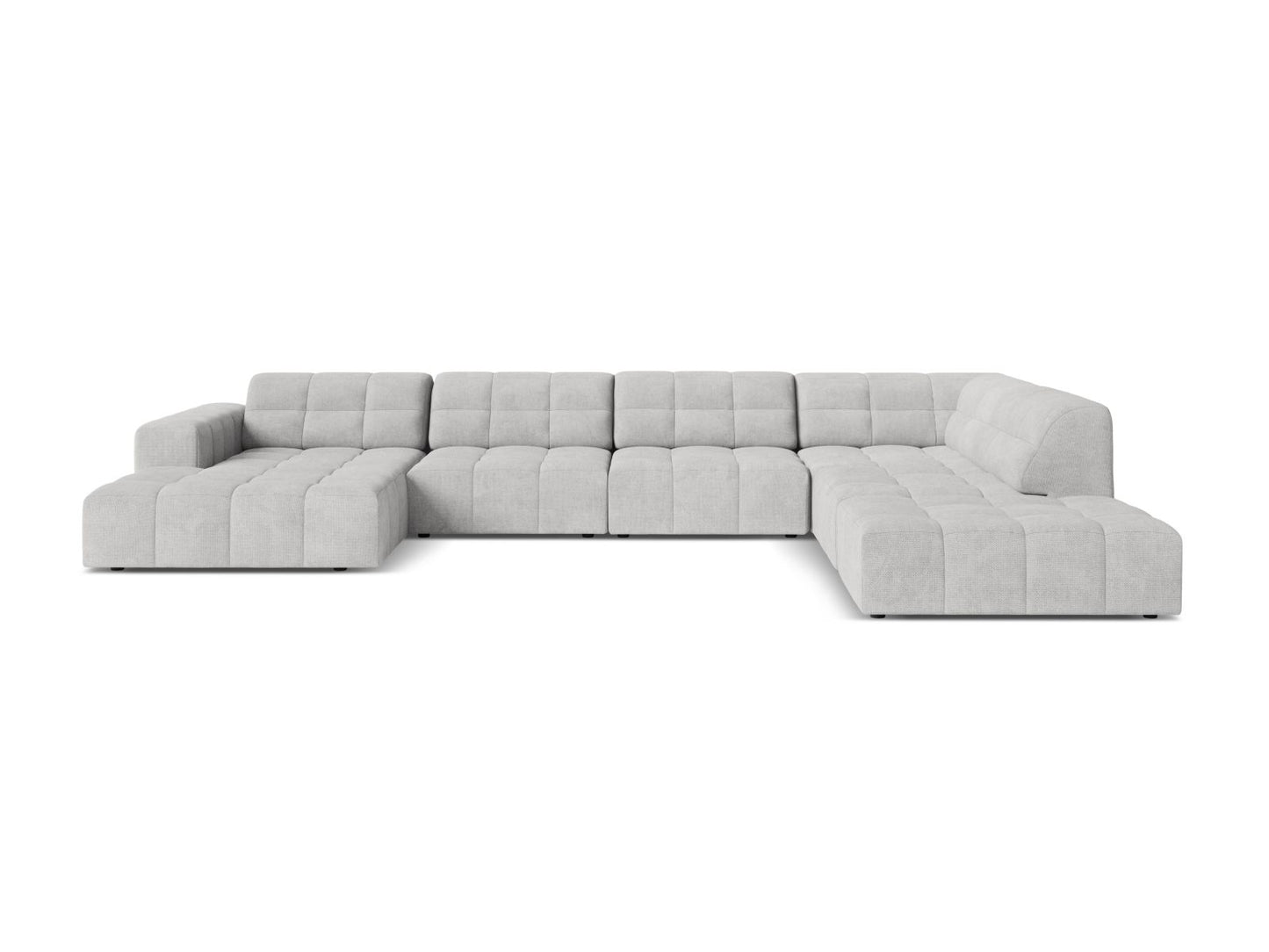 Chicago Panoramic Corner Sofa, 7 Seats, 375x263 cm — Silver / Right