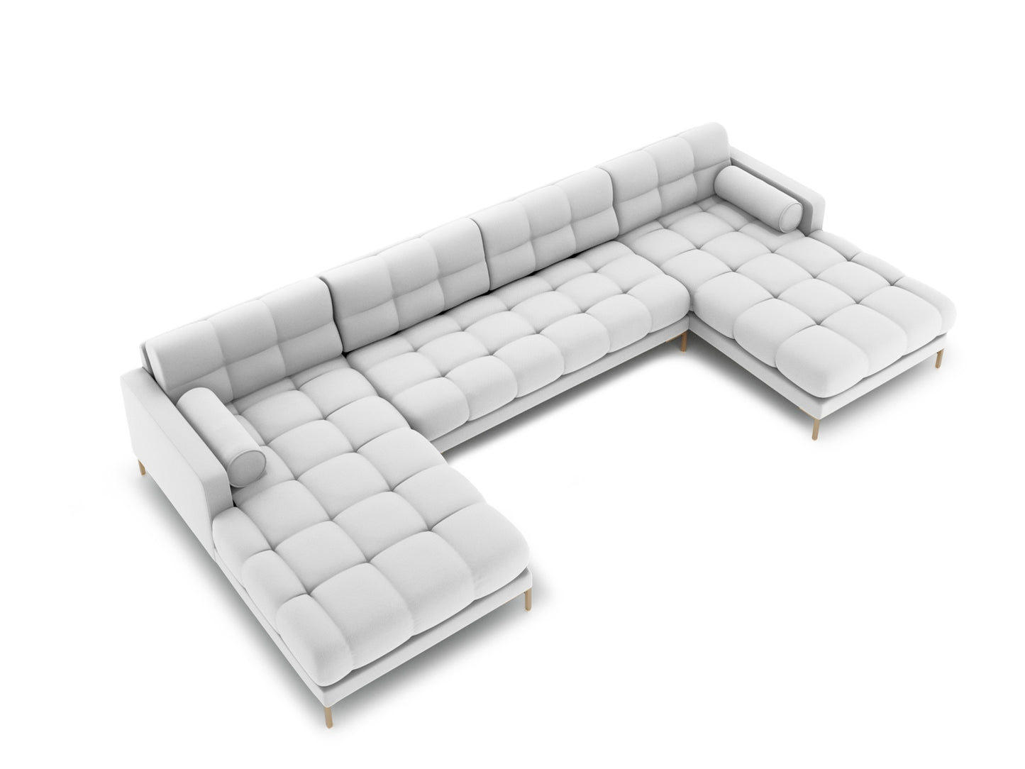 Bali Panoramic Sofa, 7 Seats, 383x185 cm — Light Grey / Gold Metal