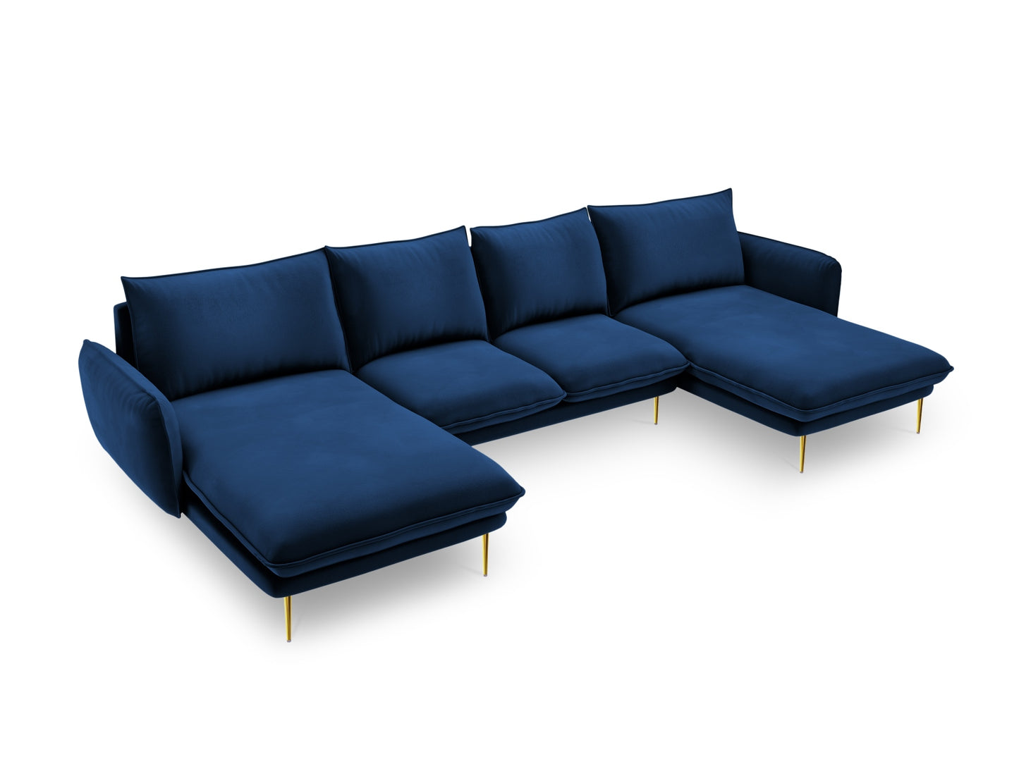 Vienna Panoramic Sofa, 6 Seats, 350x170 cm — Royal Blue / Gold Metal