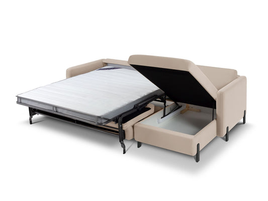 Ecksofa Samt Beige Gloria — Wohnbeispiel