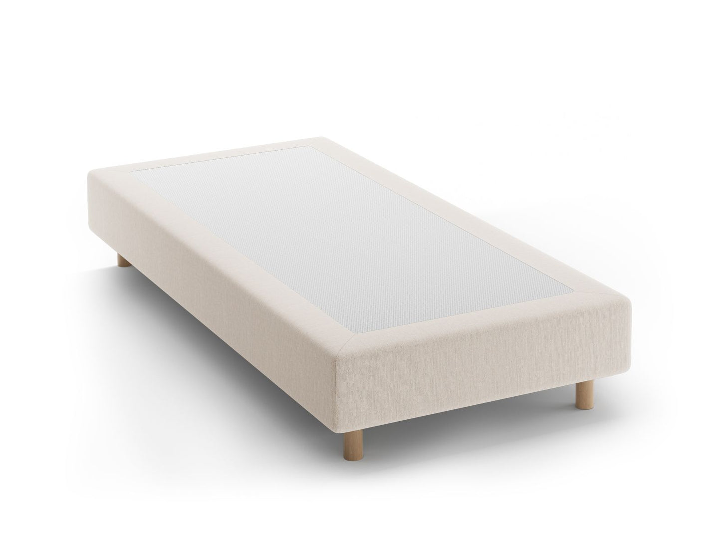 Bettgestell Strukturstoff Beige Whale — White / Natural Beech Wood