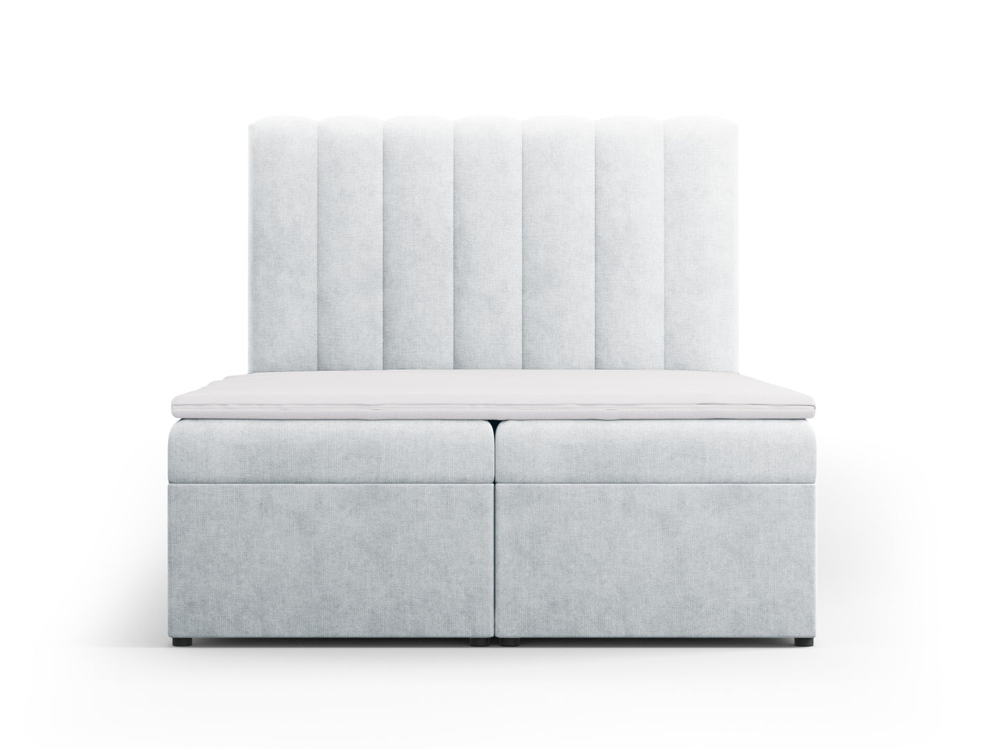 Kelp Boxspring Bed Set: Headboard + Box Springs/Mattress + Mattress Topper — Light Grey