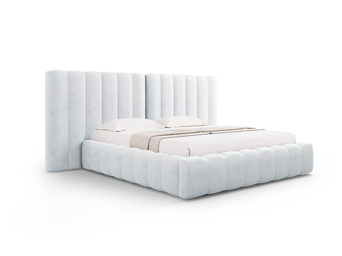 Kelp Storage Bed With Double Headboard — Light Grey