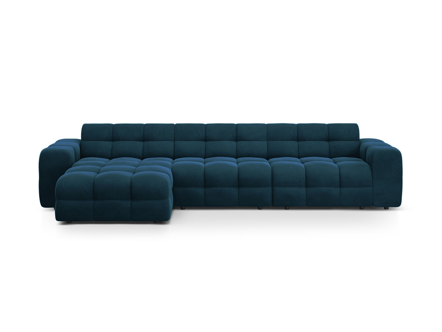 Ecksofa Samt Almond Beige Kendal — Navy Blue