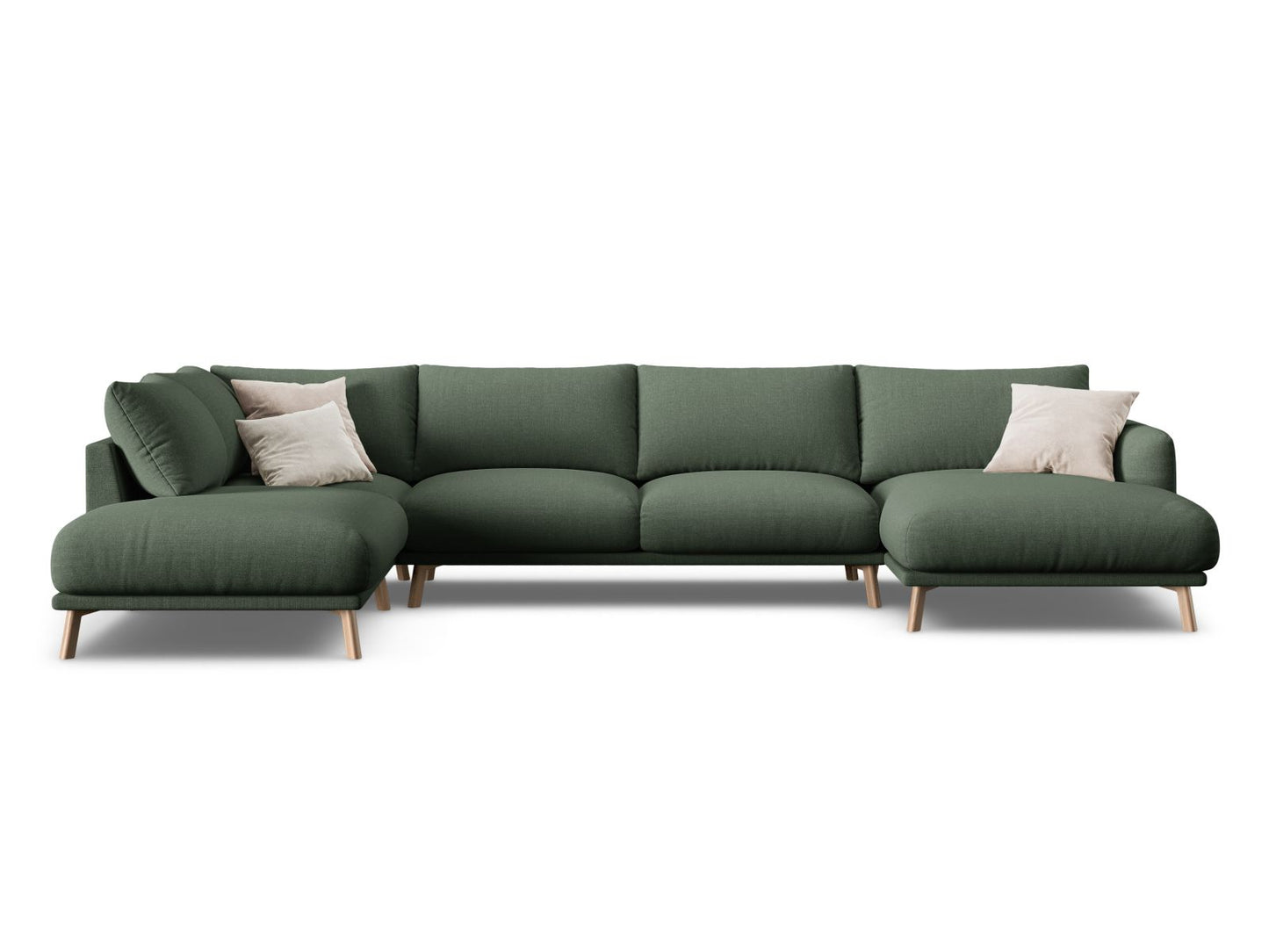 Panorama-Ecksofa Strukturstoff Beige Naomi — Moss Green
