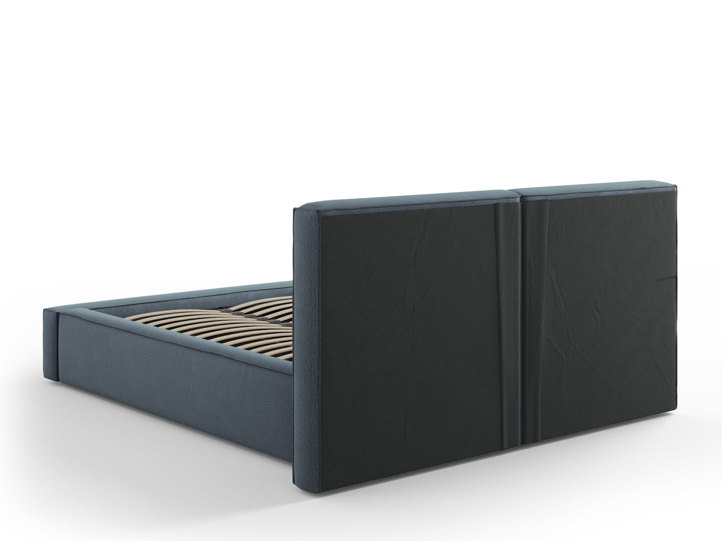 Arendal Storage Bed with Double Headboard (Structured Fabric) - Blue - 140x200