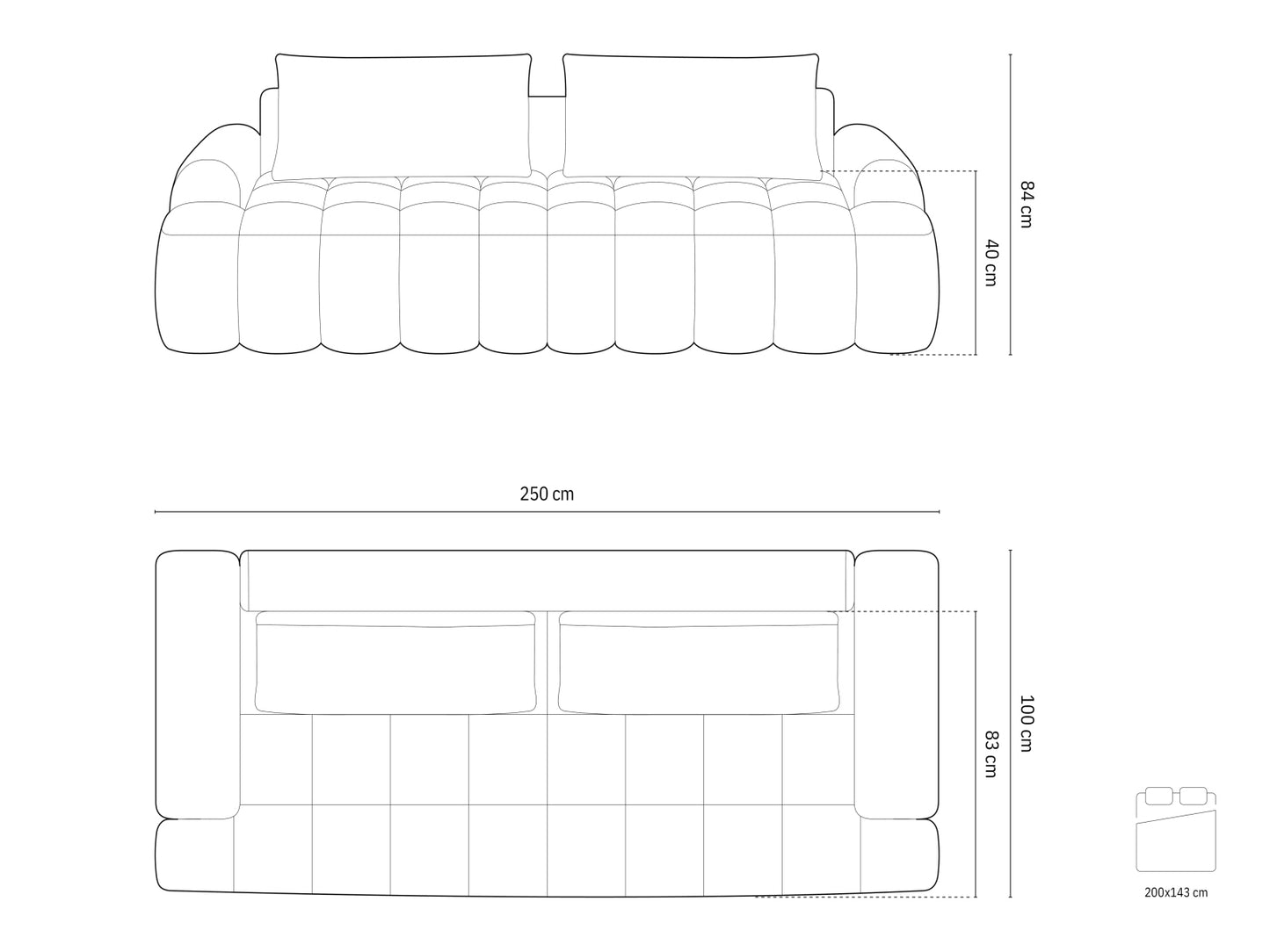 Linz Sofa With Bed Function And Box, 4 Seats, 250x100 cm