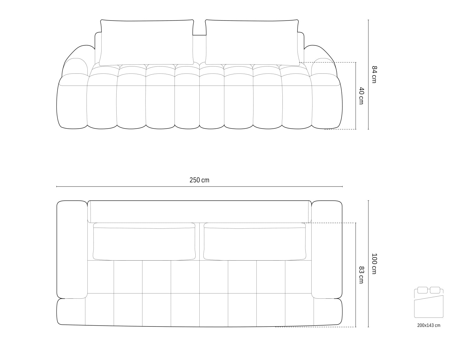 Linz Sofa With Bed Function And Box, 4 Seats, 250x100 cm
