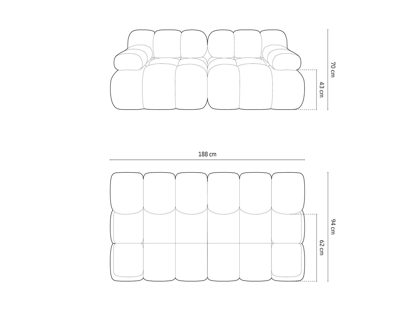 Cortina Modular Sofa, 2 Seats, 188x94 cm