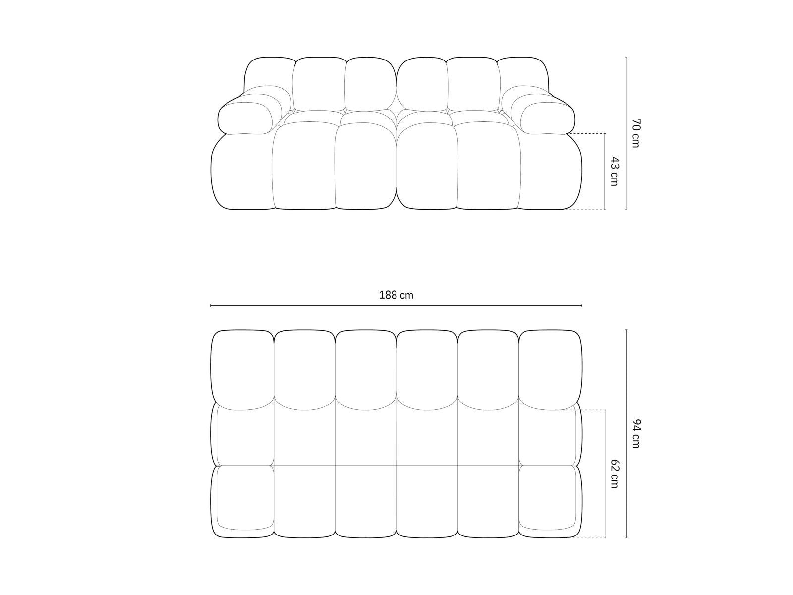 Cortina Modular Sofa, 2 Seats, 188x94 cm