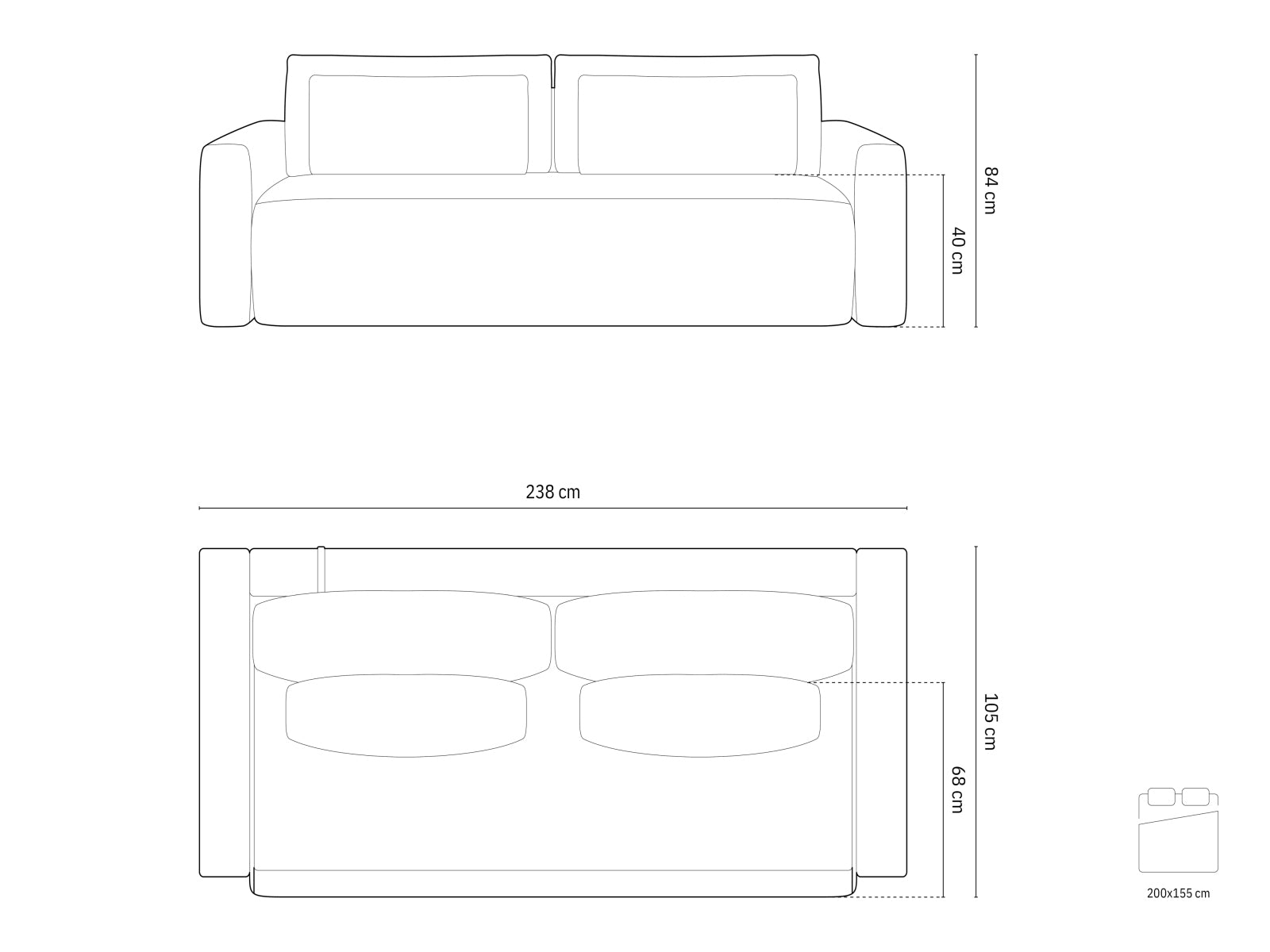 Belfast Sofa With Bed Function And Box, 3 Seats, 238x105 cm