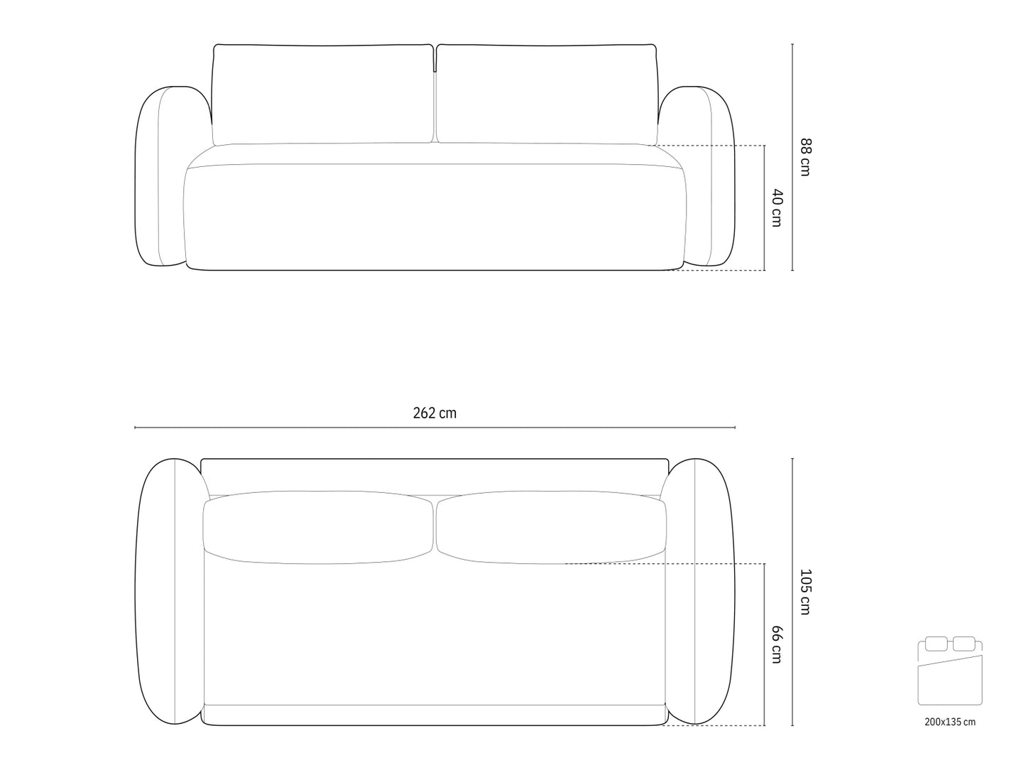 Tonale Sofa With Bed Function And Box, 3 Seats, 262x105 cm