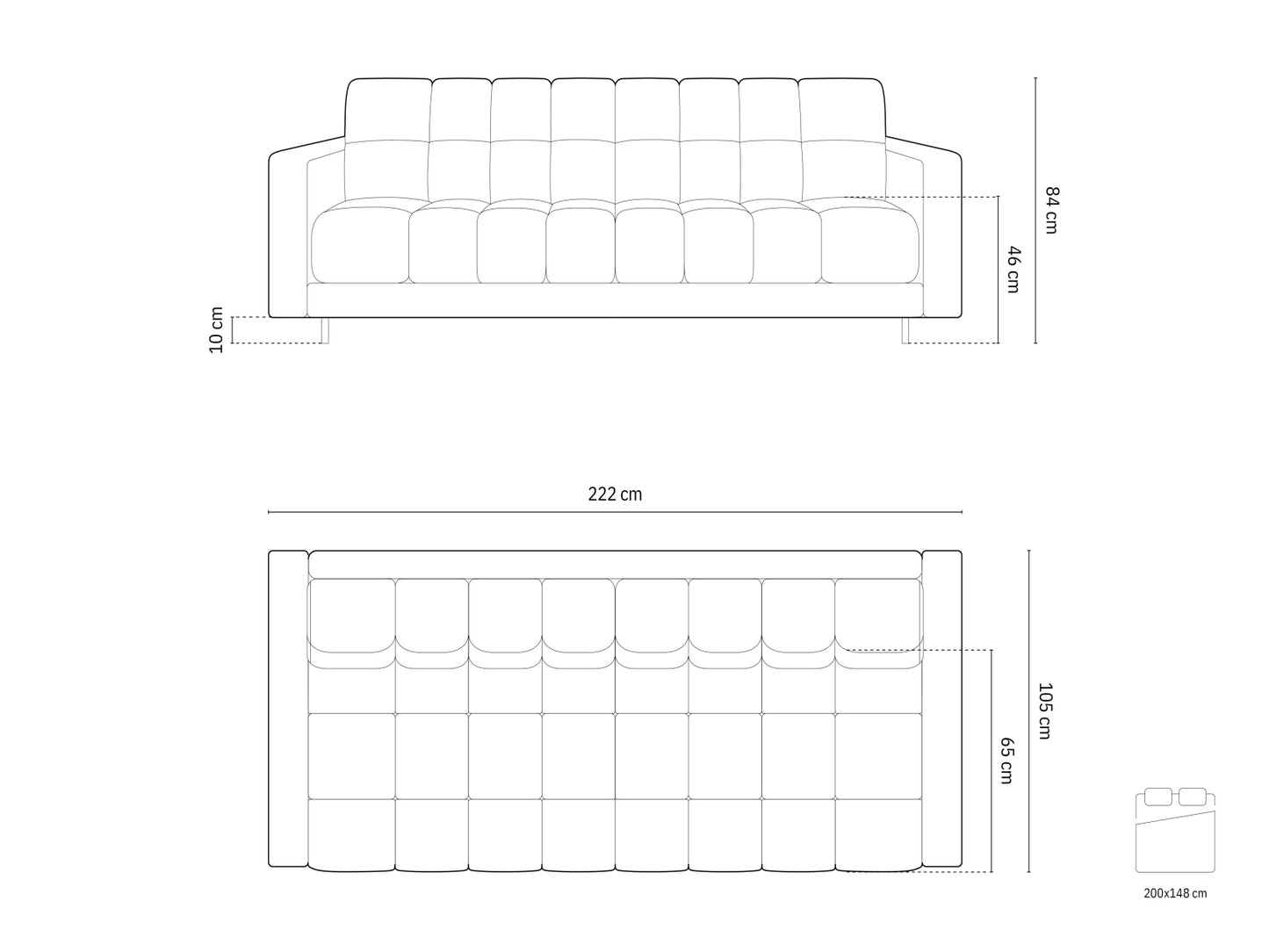 Bali Sofa With Bed Function And Box, 3 Seats, 222x84 cm