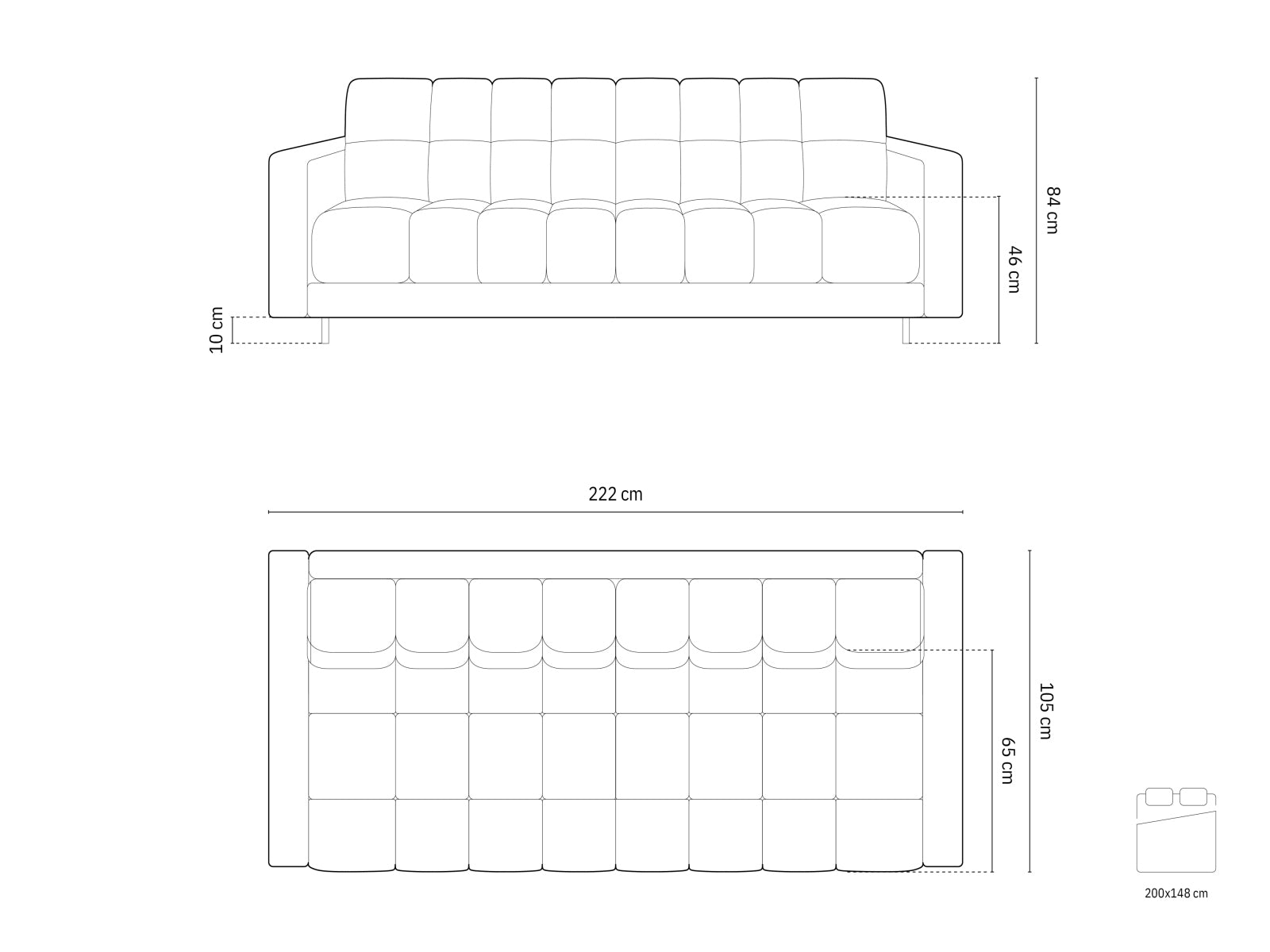 Bali Sofa With Bed Function And Box, 3 Seats, 222x84 cm