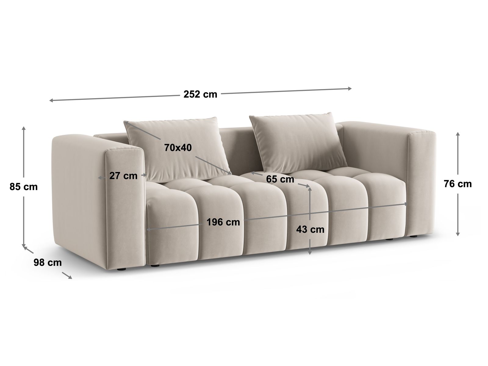 Verona Sofa With Bed Function And Box, 3 Seats, 252x98 cm