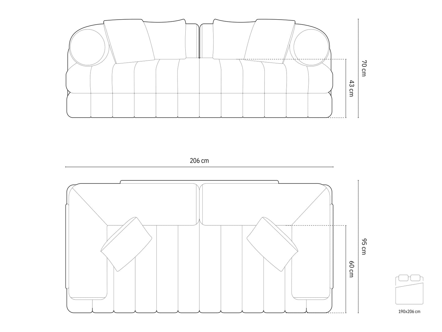 Kemi Sofa With Bed Function, 3 Seats, 206x95 cm