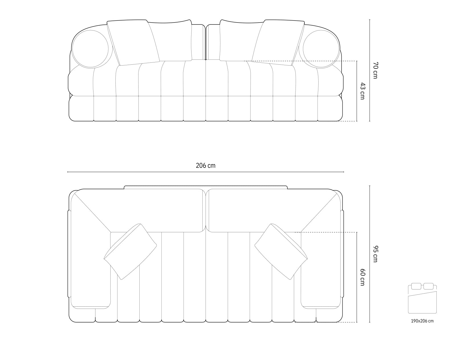Kemi Sofa With Bed Function, 3 Seats, 206x95 cm
