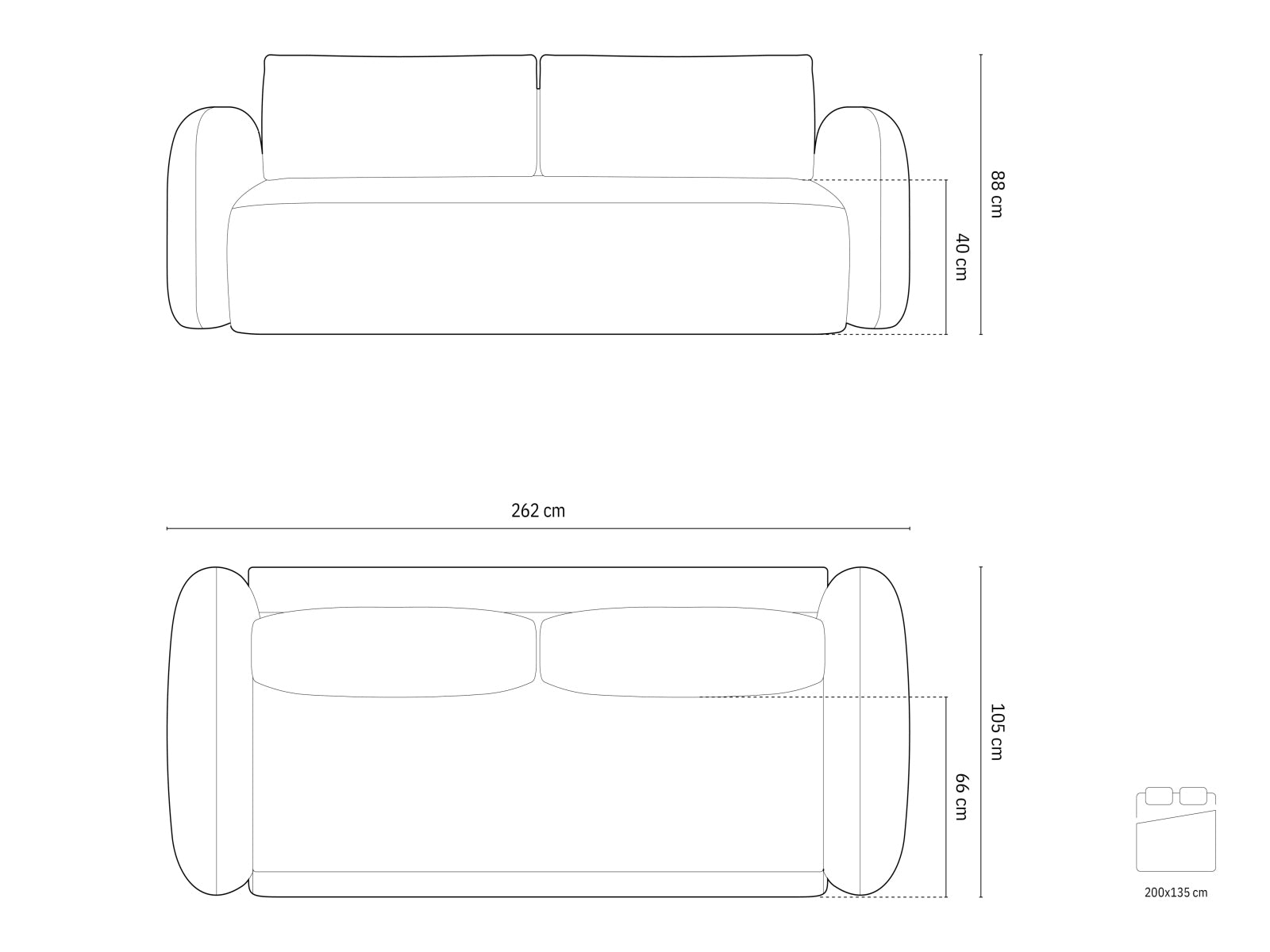Tonale Sofa With Bed Function And Box, 3 Seats, 262x105 cm