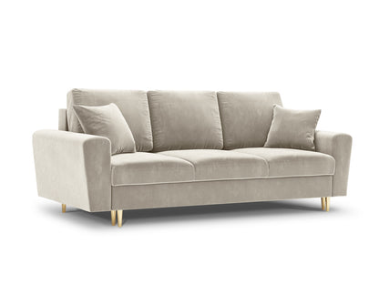 Kyoto Sofa With Bed Function And Box, 3 Seats, 235x100 cm — Light Beige / Gold Metal