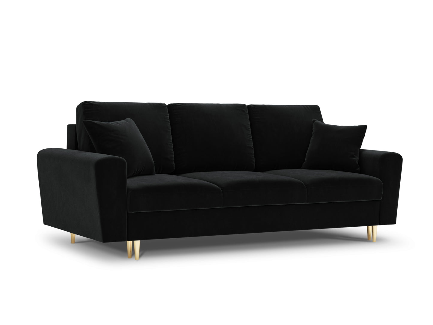 Kyoto Sofa With Bed Function And Box, 3 Seats, 235x100 cm — Black / Gold Metal