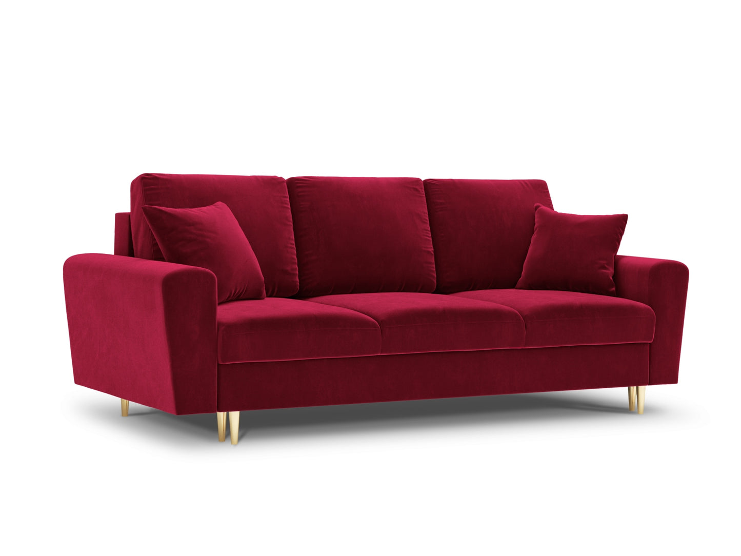 Kyoto Sofa With Bed Function And Box, 3 Seats, 235x100 cm — Red / Gold Metal