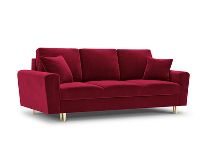 Kyoto Sofa With Bed Function And Box, 3 Seats, 235x100 cm — Red / Gold Metal