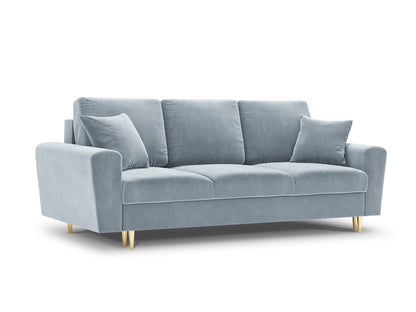 Kyoto Sofa With Bed Function And Box, 3 Seats, 235x100 cm — Light Blue / Gold Metal