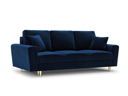 Kyoto Sofa With Bed Function And Box, 3 Seats, 235x100 cm — Royal Blue / Gold Metal