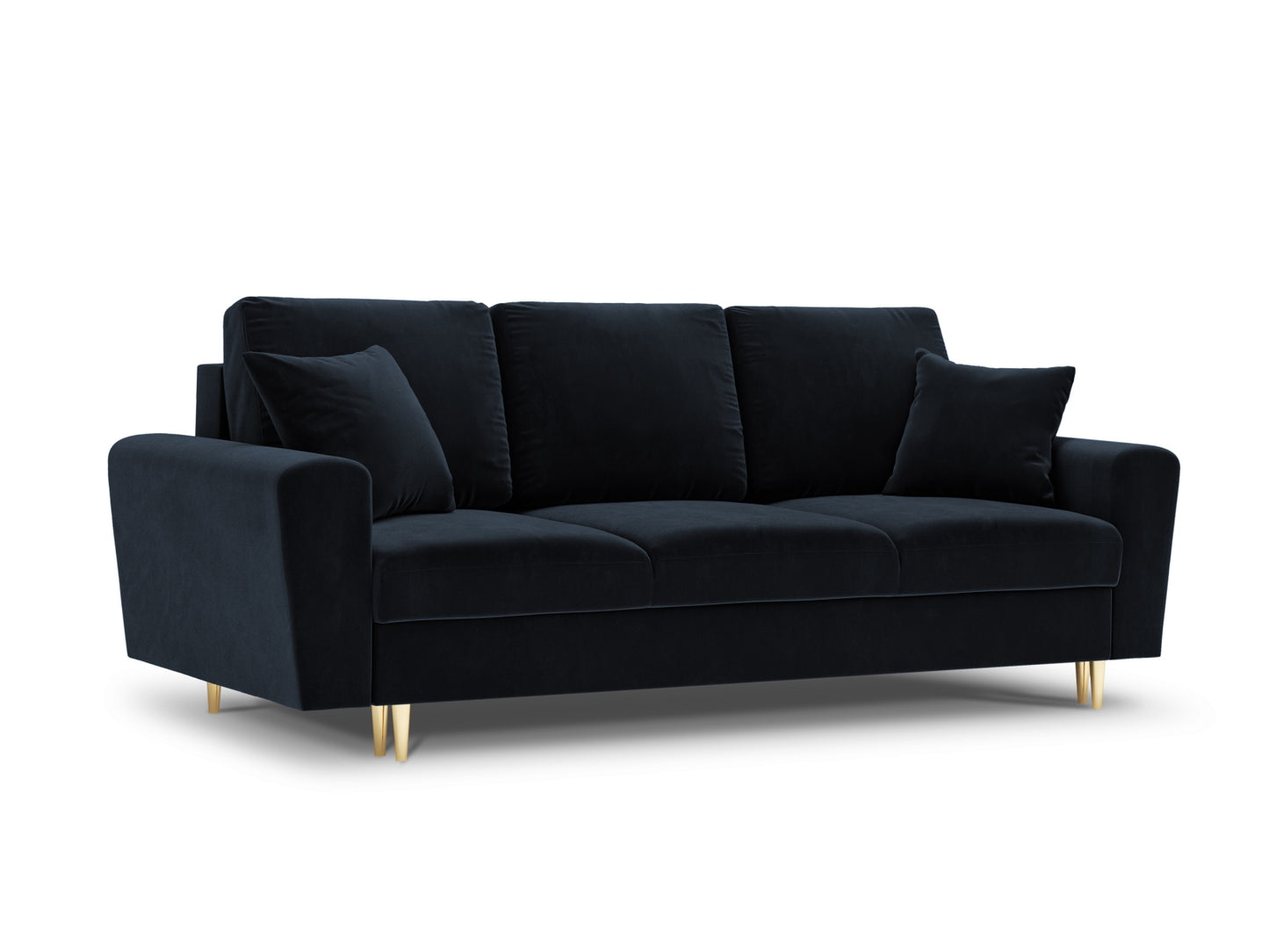 Kyoto Sofa With Bed Function And Box, 3 Seats, 235x100 cm — Dark Blue / Gold Metal