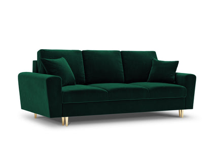 Kyoto Sofa With Bed Function And Box, 3 Seats, 235x100 cm — Bottle Green / Gold Metal