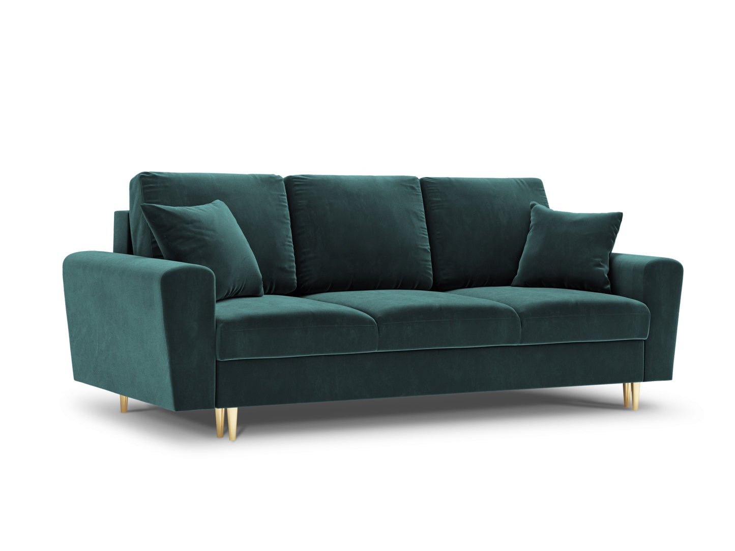 Kyoto Sofa With Bed Function And Box, 3 Seats, 235x100 cm — Petrol / Gold Metal