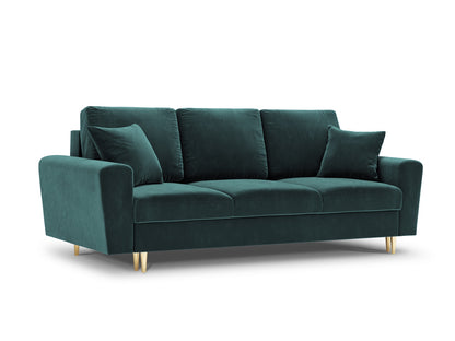 Kyoto Sofa With Bed Function And Box, 3 Seats, 235x100 cm — Petrol / Gold Metal