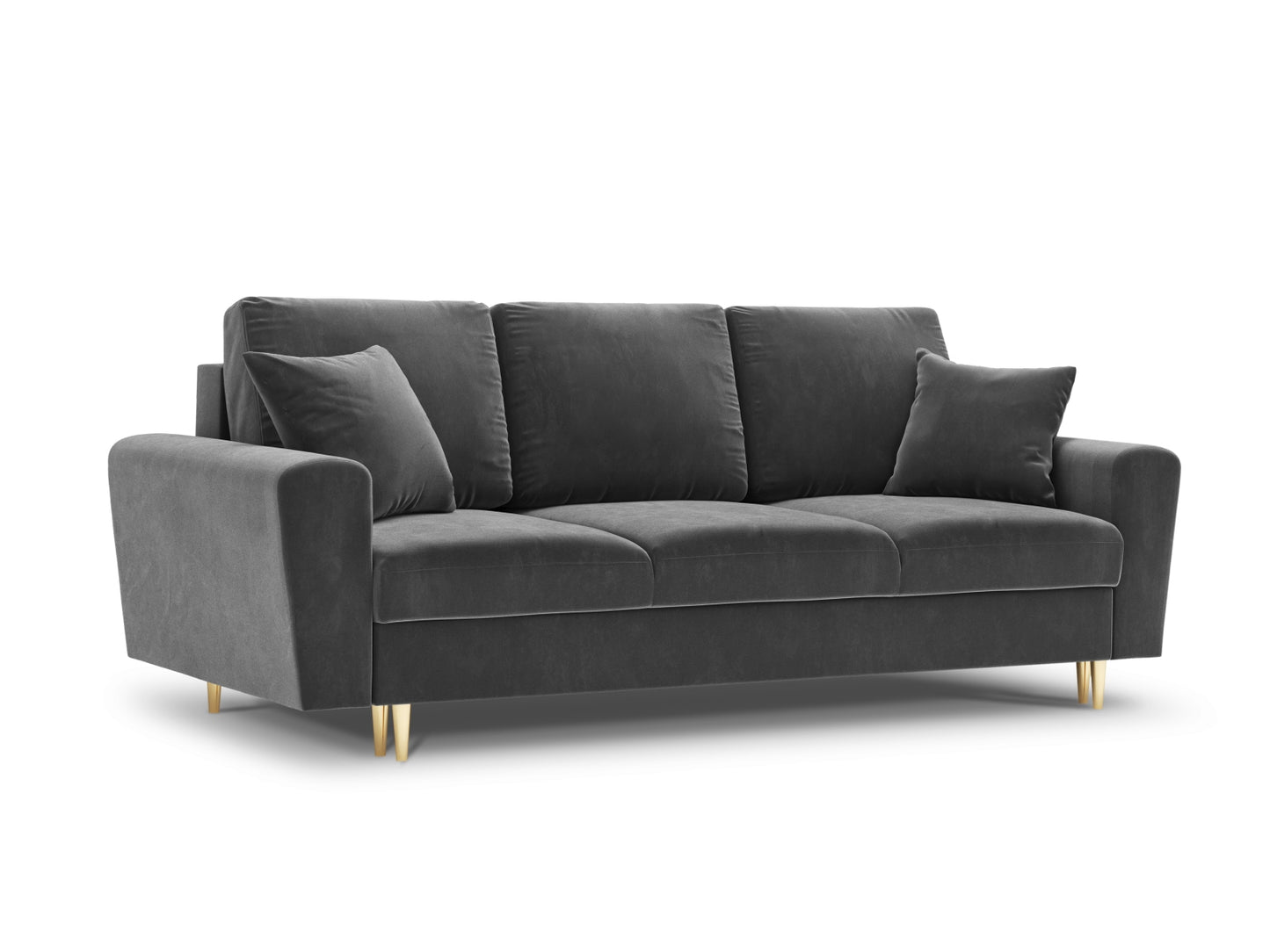 Kyoto Sofa With Bed Function And Box, 3 Seats, 235x100 cm — Light Grey / Gold Metal