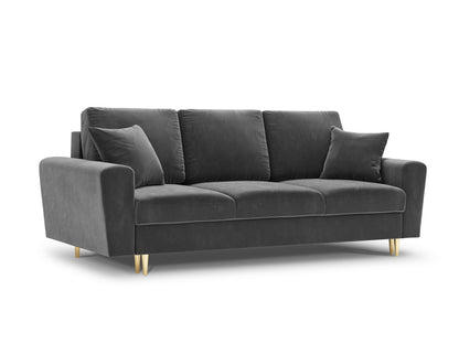 Kyoto Sofa With Bed Function And Box, 3 Seats, 235x100 cm — Light Grey / Gold Metal