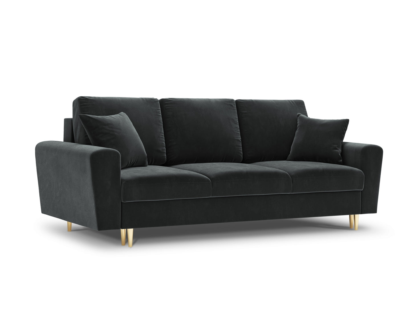 Kyoto Sofa With Bed Function And Box, 3 Seats, 235x100 cm — Dark Grey / Gold Metal