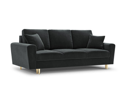 Kyoto Sofa With Bed Function And Box, 3 Seats, 235x100 cm — Dark Grey / Gold Metal