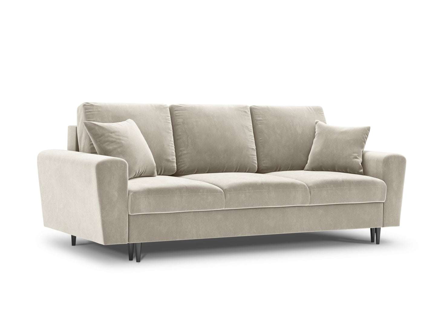 Kyoto Sofa With Bed Function And Box, 3 Seats, 235x100 cm — Light Beige / Black Chrome Metal