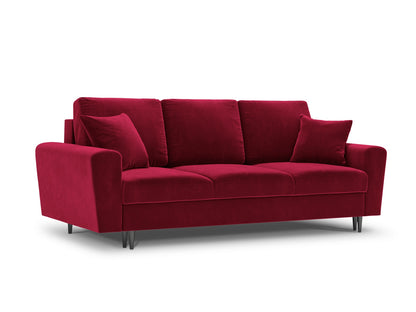 Kyoto Sofa With Bed Function And Box, 3 Seats, 235x100 cm — Red / Black Chrome Metal
