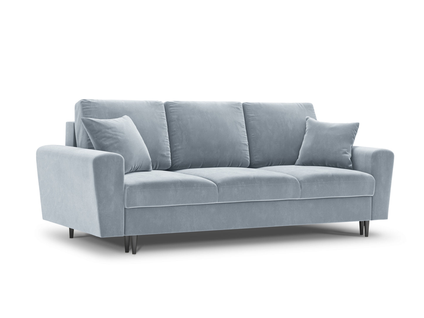 Kyoto Sofa With Bed Function And Box, 3 Seats, 235x100 cm — Light Blue / Black Chrome Metal