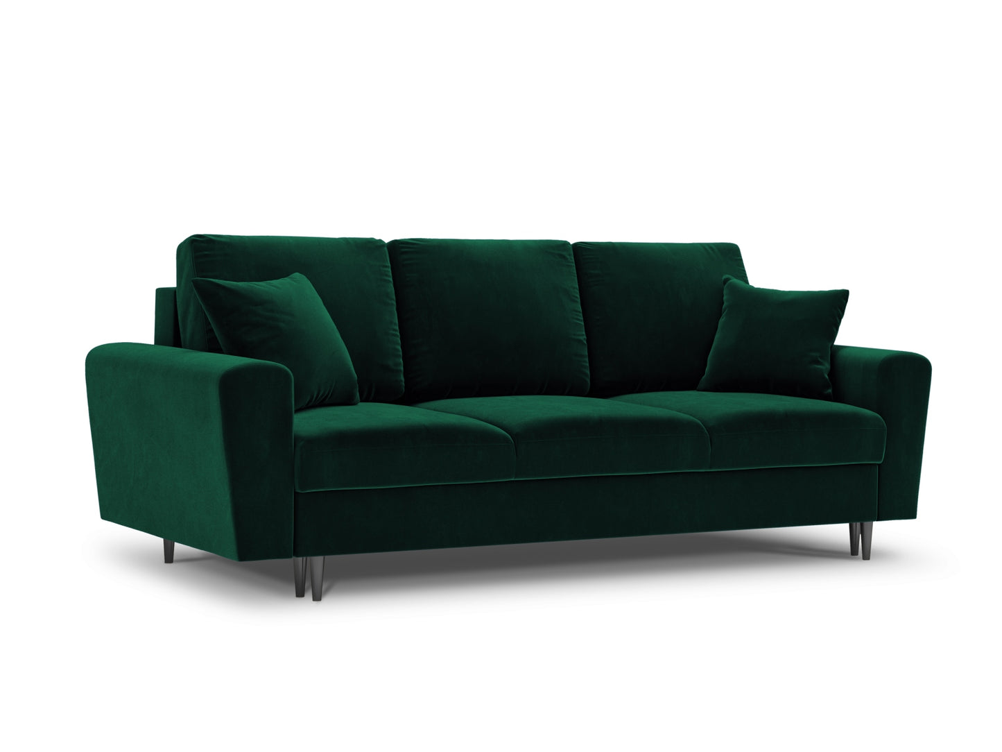 Kyoto Sofa With Bed Function And Box, 3 Seats, 235x100 cm — Bottle Green / Black Chrome Metal