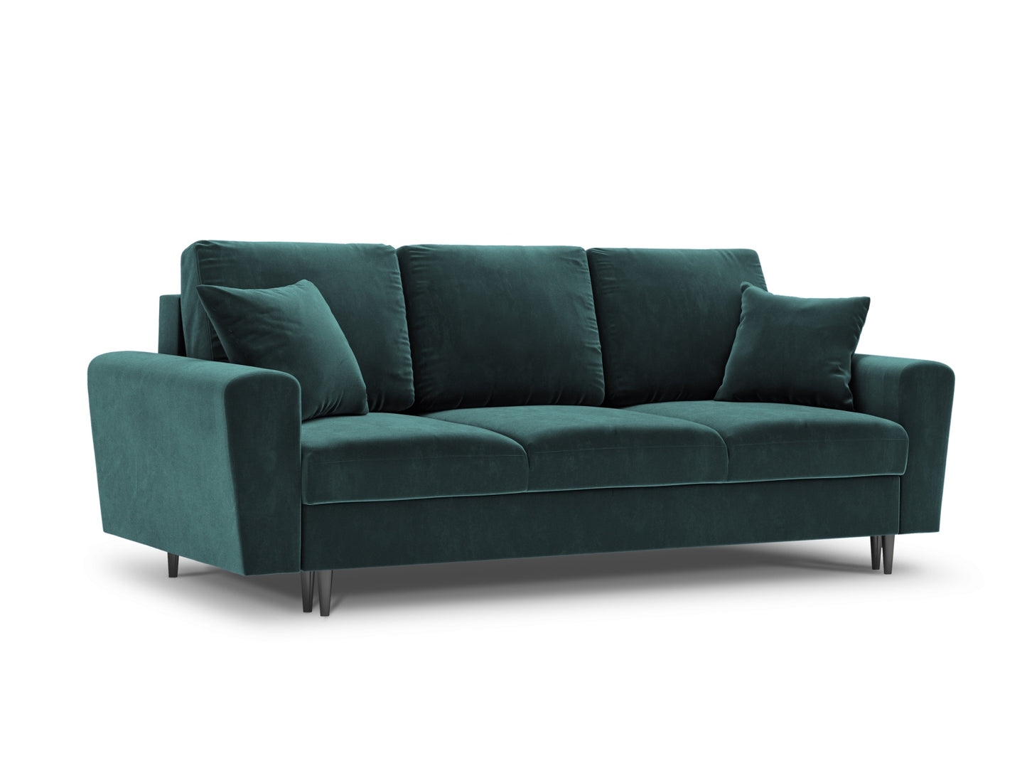Kyoto Sofa With Bed Function And Box, 3 Seats, 235x100 cm — Petrol / Black Chrome Metal