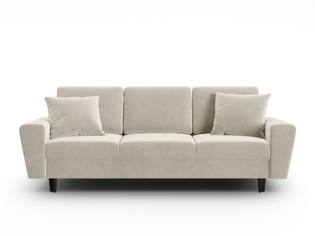 Kyoto Sofa With Bed Function And Box, 3 Seats, 235x100 cm — Light Beige / Black Beech Wood