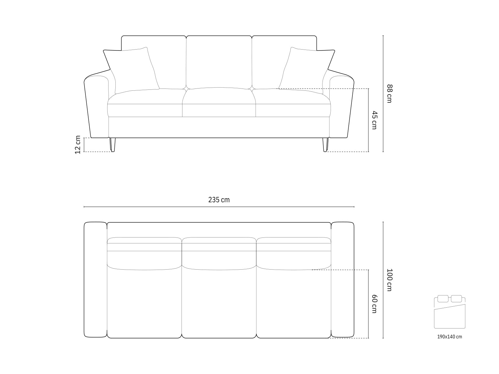 Kyoto Sofa With Bed Function And Box, 3 Seats, 235x100 cm