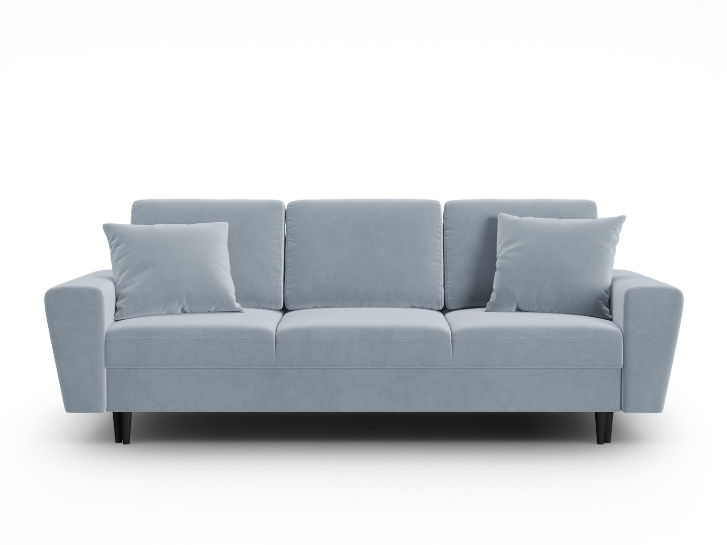 Kyoto Sofa With Bed Function And Box, 3 Seats, 235x100 cm — Light Blue / Black Beech Wood